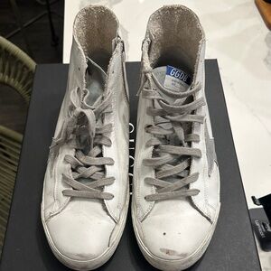 Golden Goose Gray and White High-Top Sneakers
